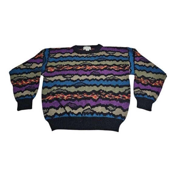 Vtg Expressions Worldwide Knit Sweater Mens XL Abstract Acrylic 90s Cosby - Picture 1 of 6